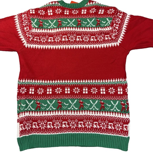 NEW Blizzard Bay SANTA Golf Clubs DRINK HOLDER GUYS Ugly Christmas Sweater Large - Picture 6 of 6